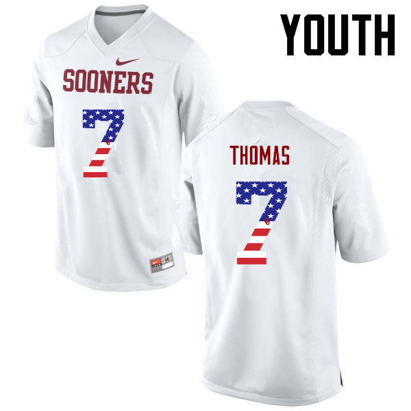 Youth Oklahoma Sooners #7 Jordan Thomas College Football USA Flag Fashion Jerseys-White